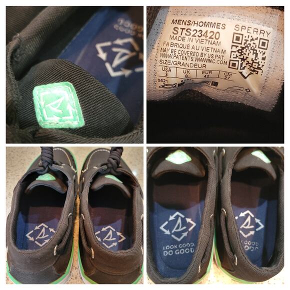 SPERRY Men's Bahama II Seacycled Boat Shoes Canvas Black Green Non-Mark Soles✨️9 - Picture 7 of 12